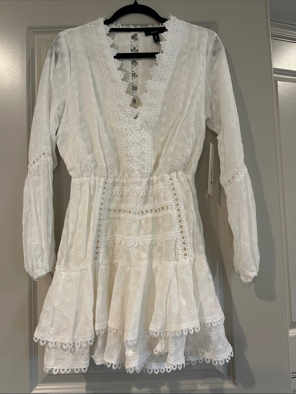 Aqua White Eyelet Lace Mini Dress